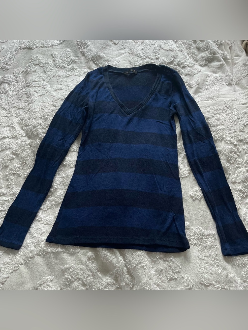 one clothing Navy and Dark Navy Striped V-Neck Sweater